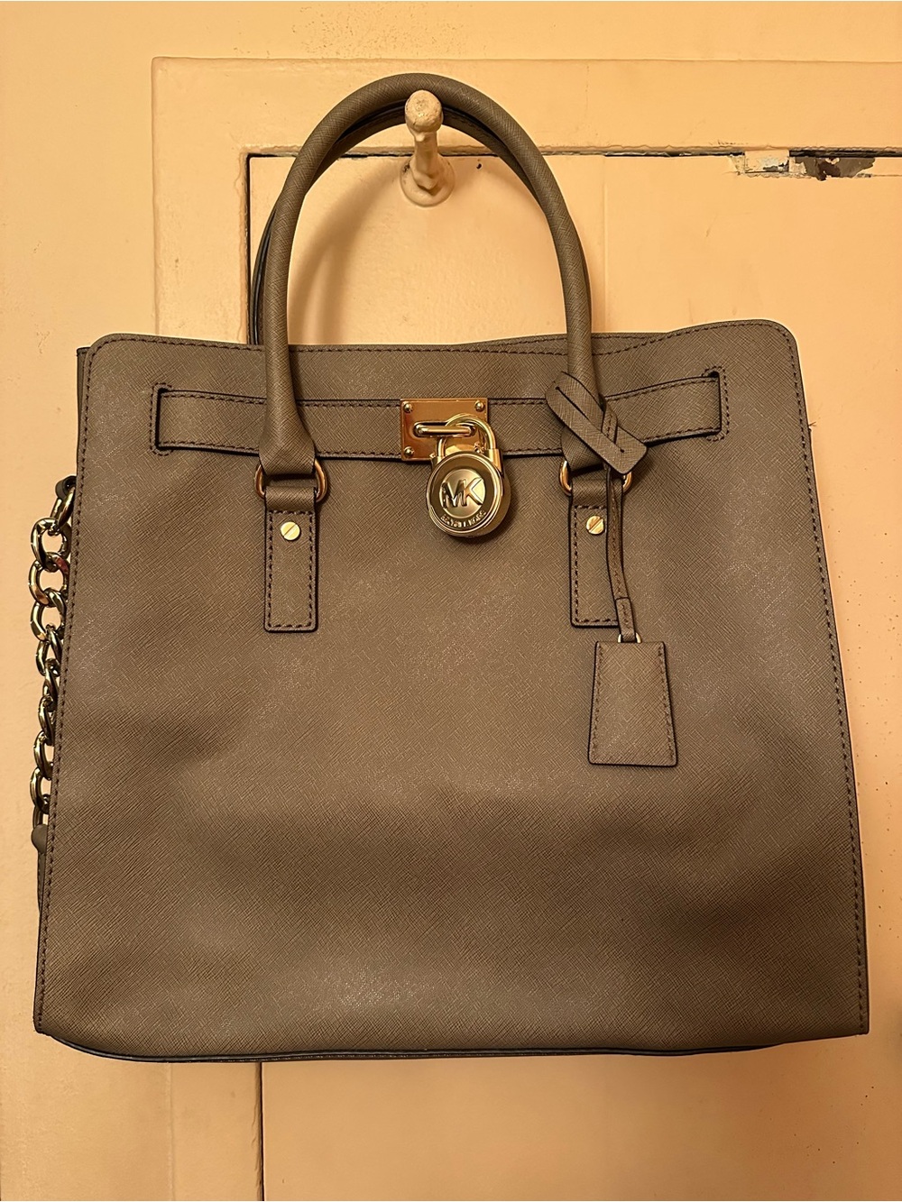 Michael Kors Gray Taupe Saffiano Leather Satchel